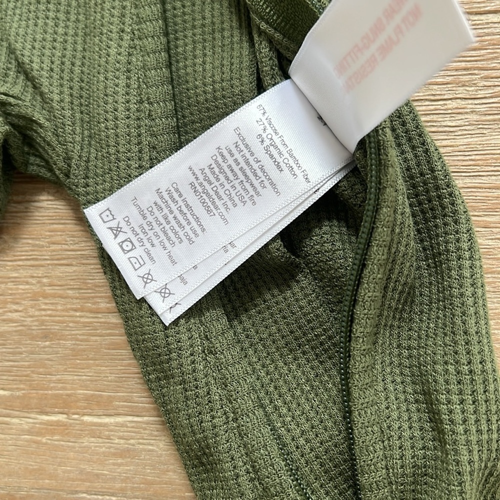 Angel Dear Thermal Waffle Coverall Romper 3-6 months Chive Olive - Picture 3 of 5